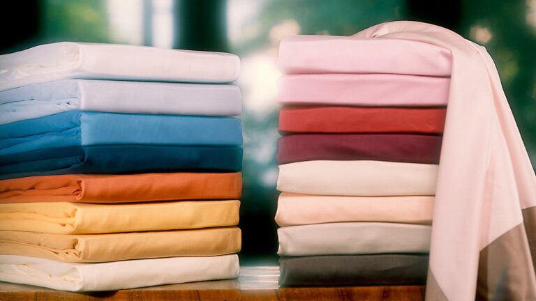 Zwei Stapel premium Spannbettlaken von Graser liegen nebeneinander. Verfügbar im Bettenfachgeschäft Rüger1881 in Altdorf bei Nürnberg.