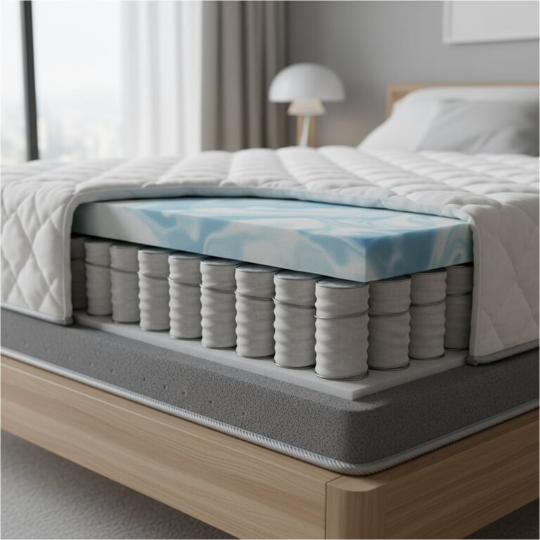 Querschnitt einer Taschenfederkernmatratze.